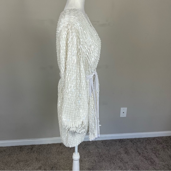 NWT RETROFETE GABRIELLE FEATHER ROBE DRESS IN WHITE SIZE XS - Picture 8 of 16